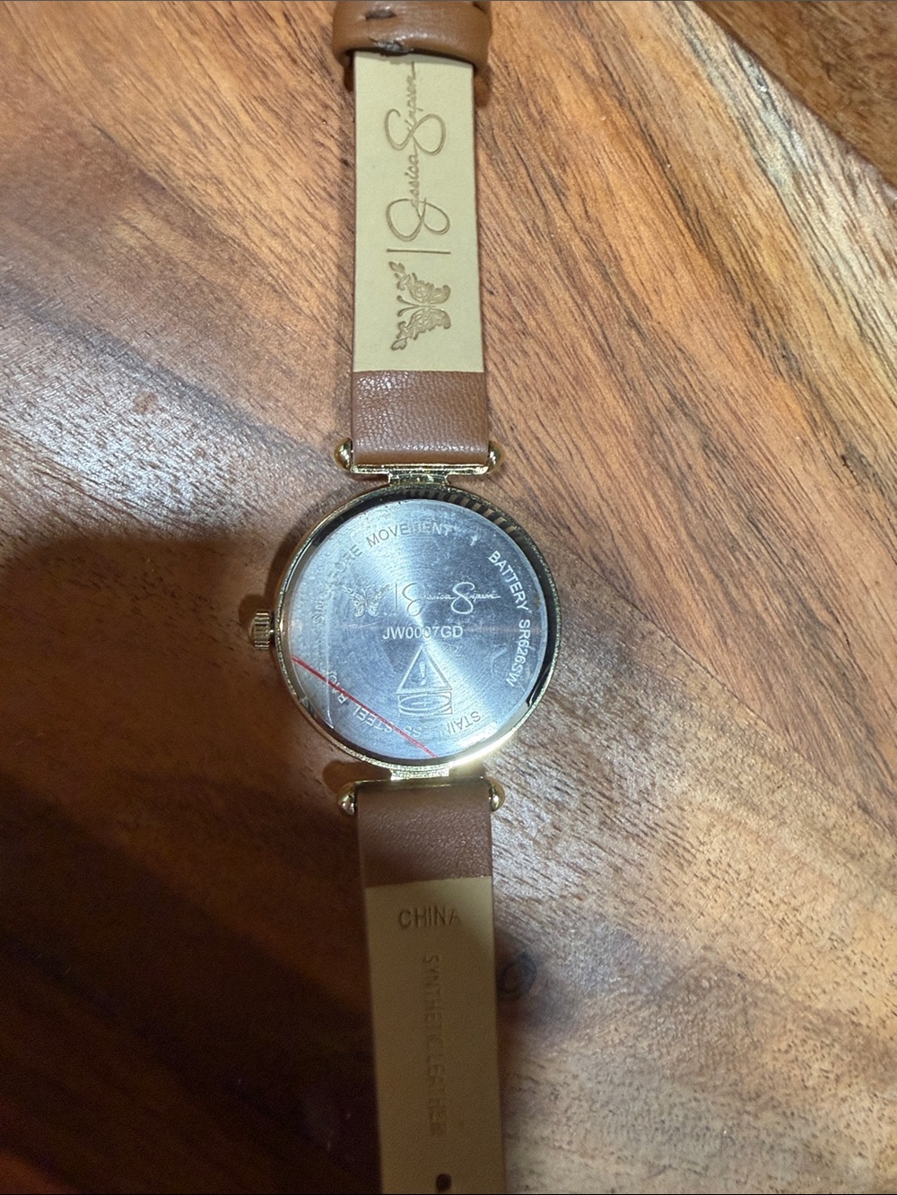 Jessica Simpson Gold-Tone Dial Brown Leather Strap Watch with Crystal Accents - Picture 5 of 9